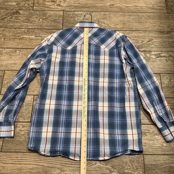 Cody James Western Shirt Mens Large Red White Blue Plaid Pearl Snap Cowboy Rodeo - Picture 9 of 9